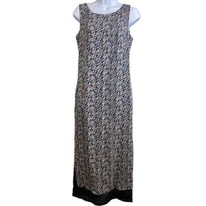 Jacqui E Blue Sleeveless Maxi‎ Dress Sz 8 Rayon Flowy Regal Audrey Hepburn